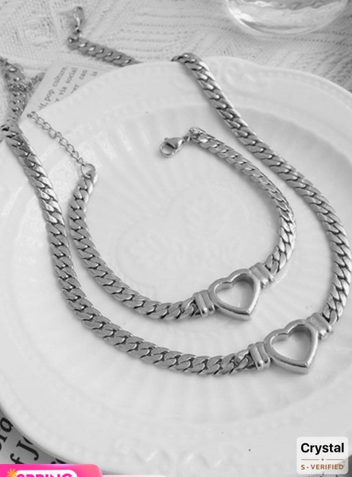 Hollow Heart Set - Silver