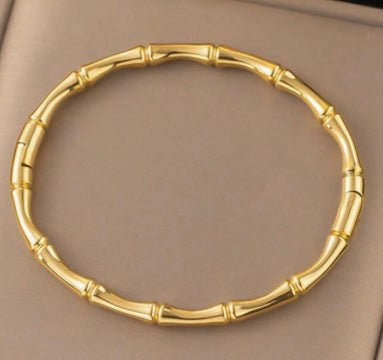 Bamboo Style Bangle Bracelet - Gold