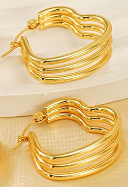 Heart Shaped Hoop Earrings - Gold