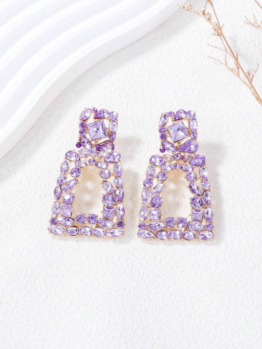 Geometric Crystal Earrings - Purple
