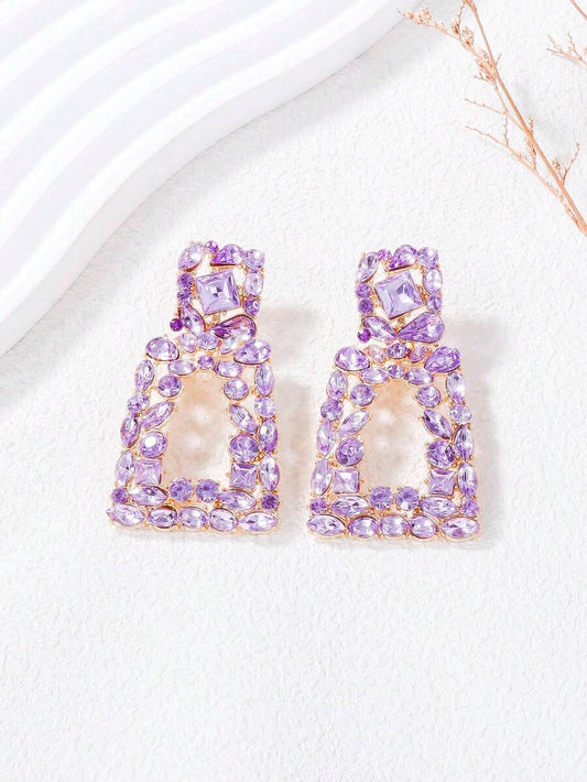 Geometric Crystal Earrings - Purple