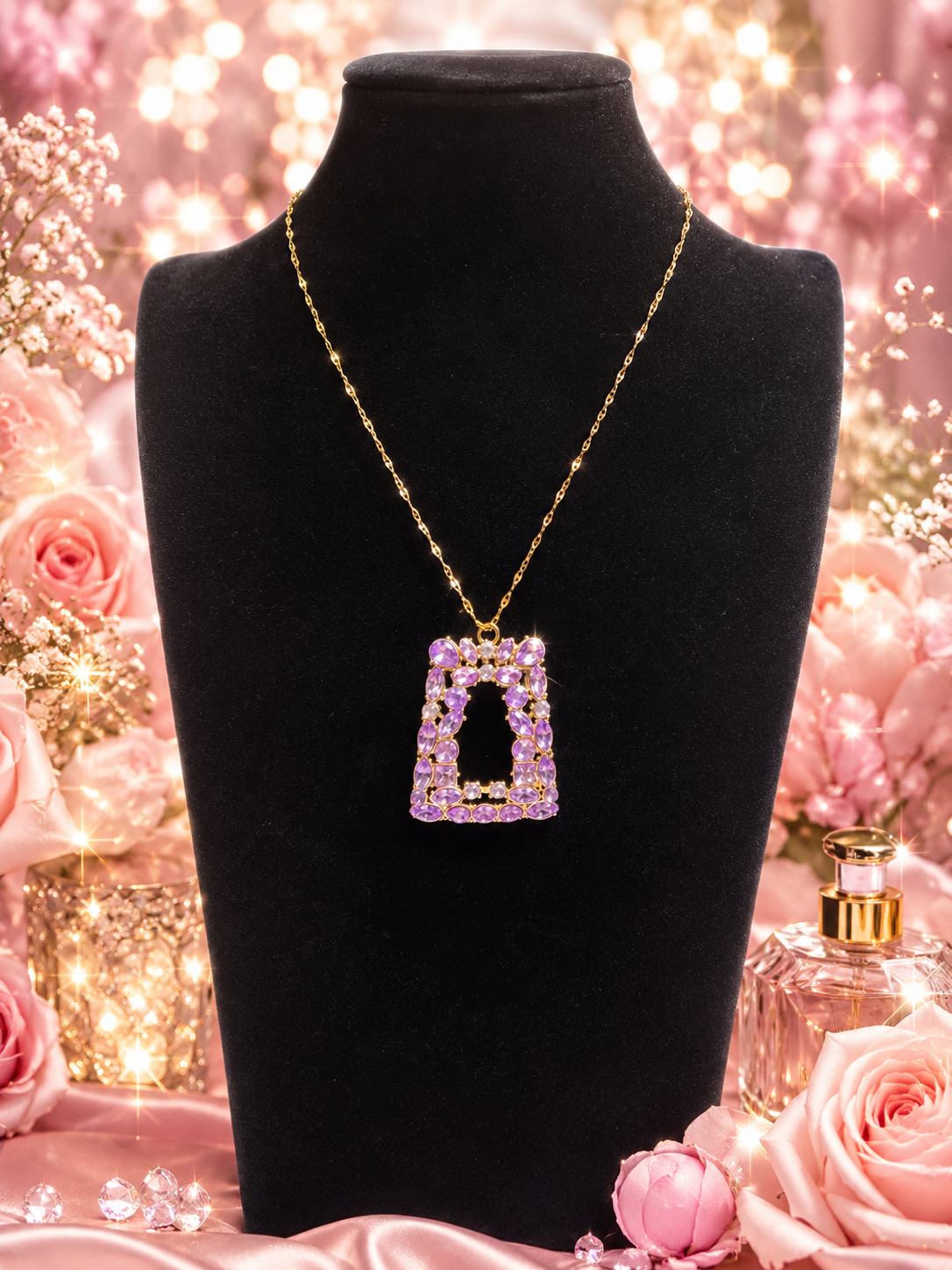 Custom Necklace - Geometric Crystal - Purple