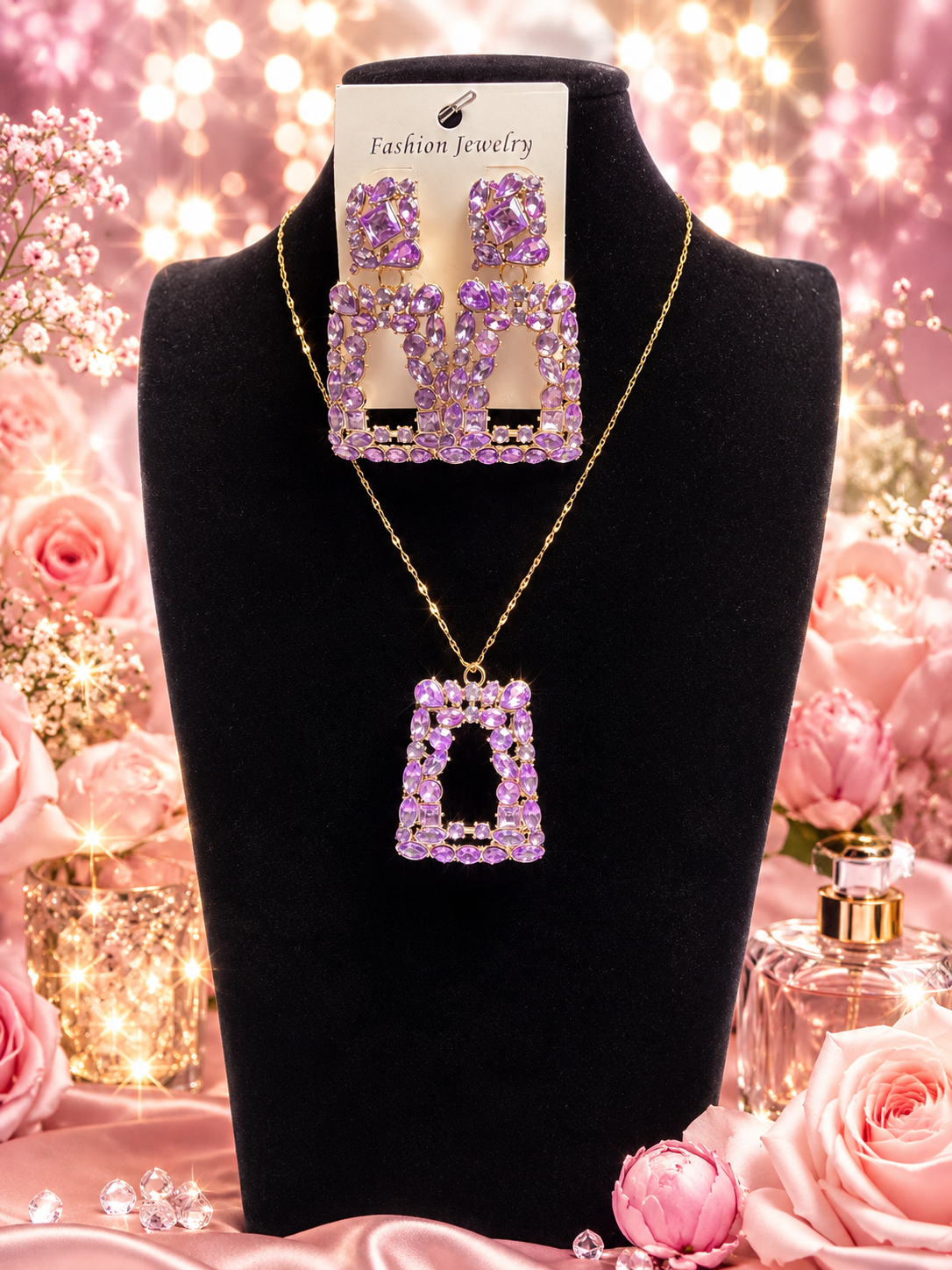 Geometric Crystal Earrings - Purple