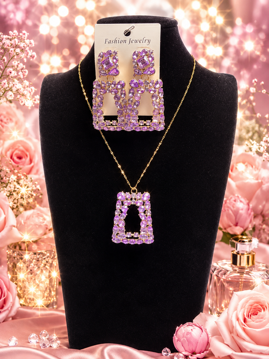 Geometric Crystal Earrings - Purple
