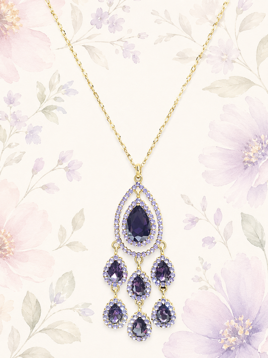 Custom Necklace - Teardrop Crystal Chandelier - Purple