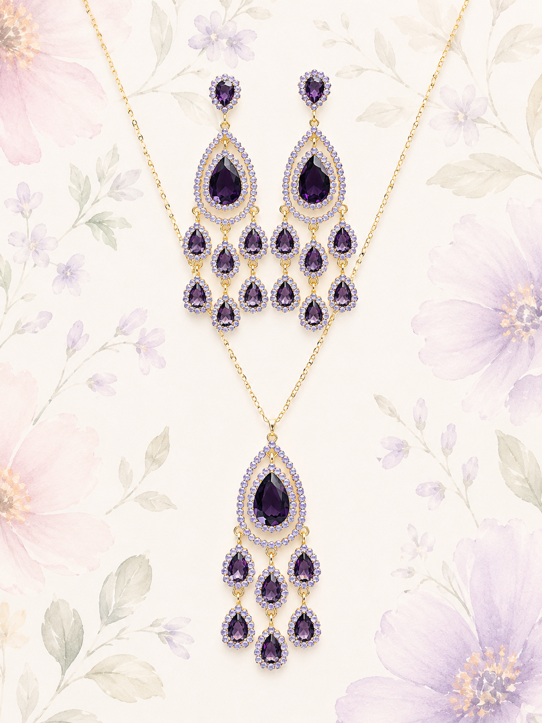 Custom Necklace - Teardrop Crystal Chandelier - Purple