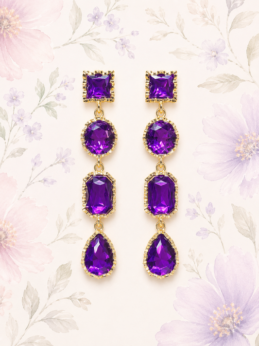 Rhinestone Water Drop Earrings - Purple