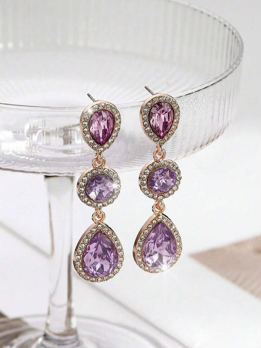 Rose Gold - Bohemian Rhinestone Earrings - Purple