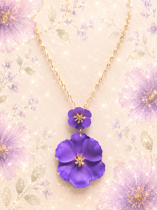 Custom Necklace - Metallic Painted Floral Earrings - Purple