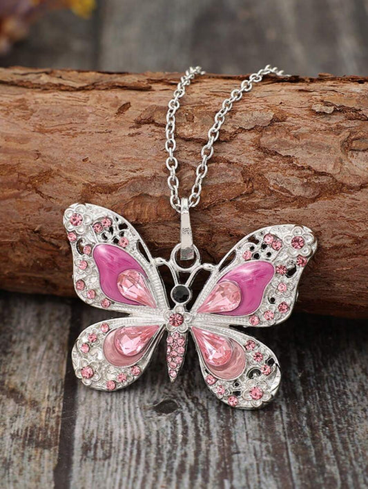 Rhinestone Butterfly Charm Necklace