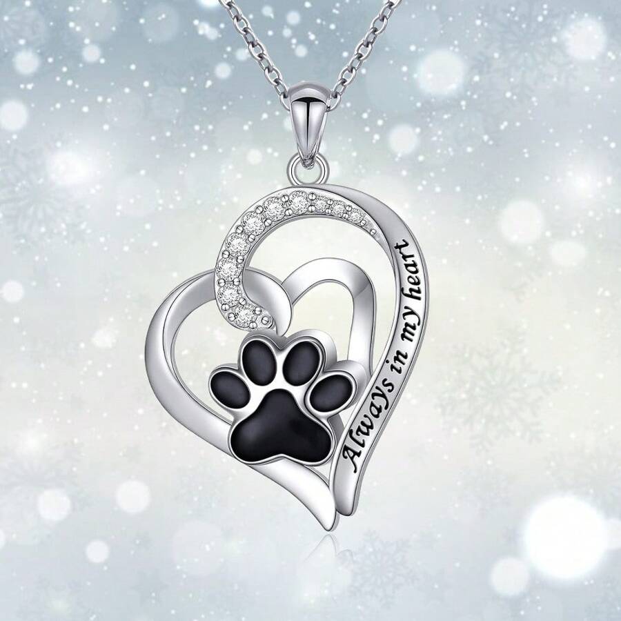 Paw  Print and Heart Necklace