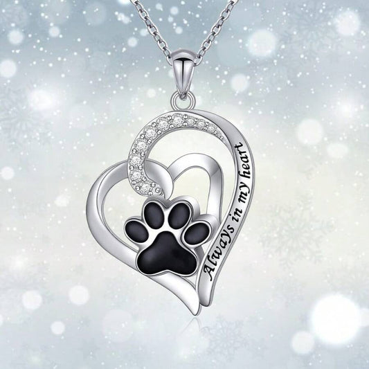 Paw  Print and Heart Necklace