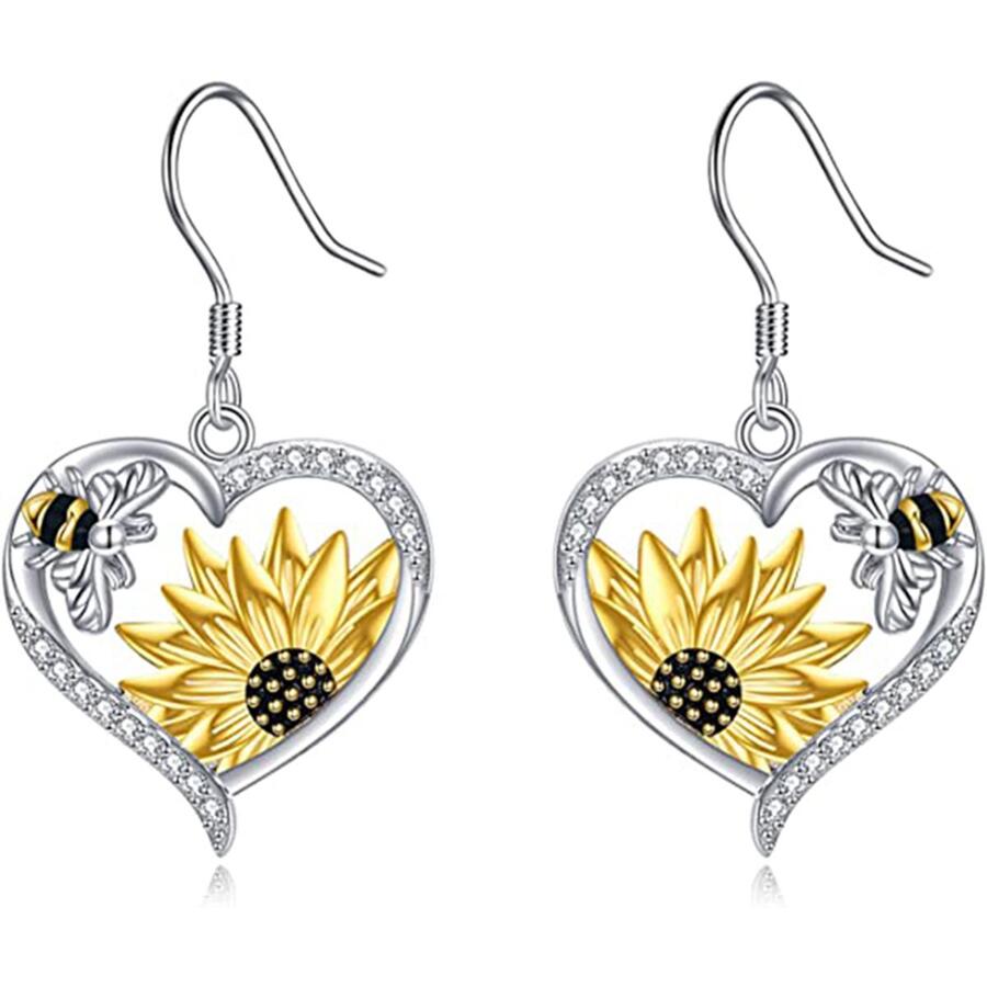 Heart Shaped Bee and Sunflower Earring
