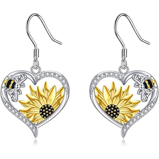 Heart Shaped Bee and Sunflower Earring