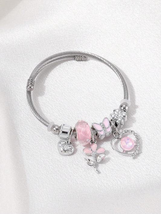 Stainless Steel Butterfly and Heart Bracelet