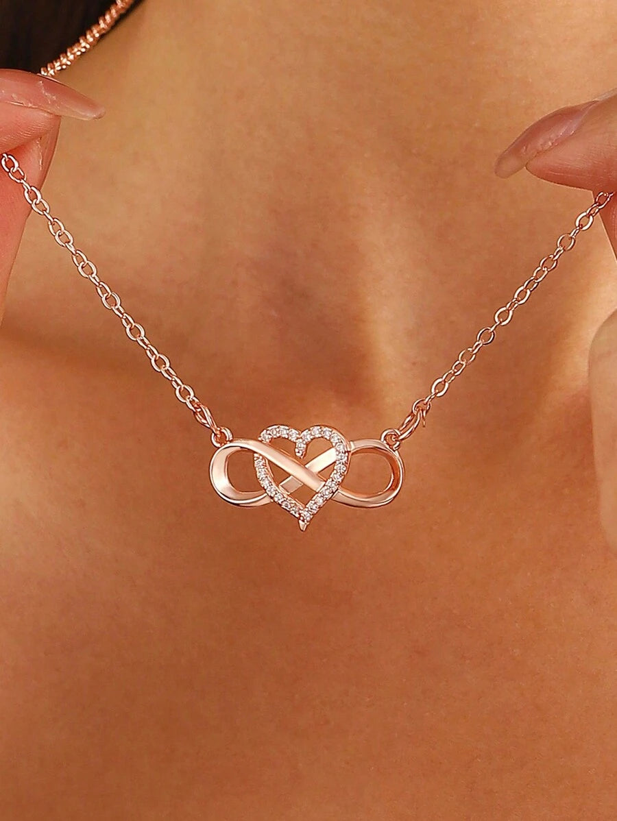 Rhinestone Heart Charm Necklace