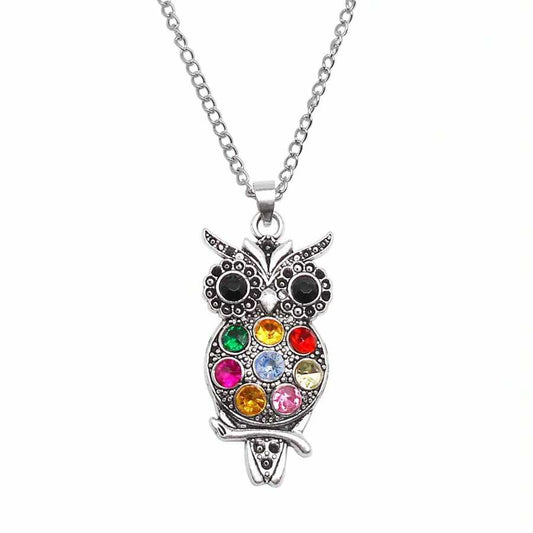 Owl Necklace with Rhinestones