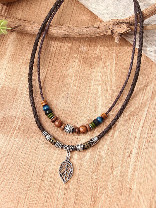 Leaf Charm Layered Necklace
