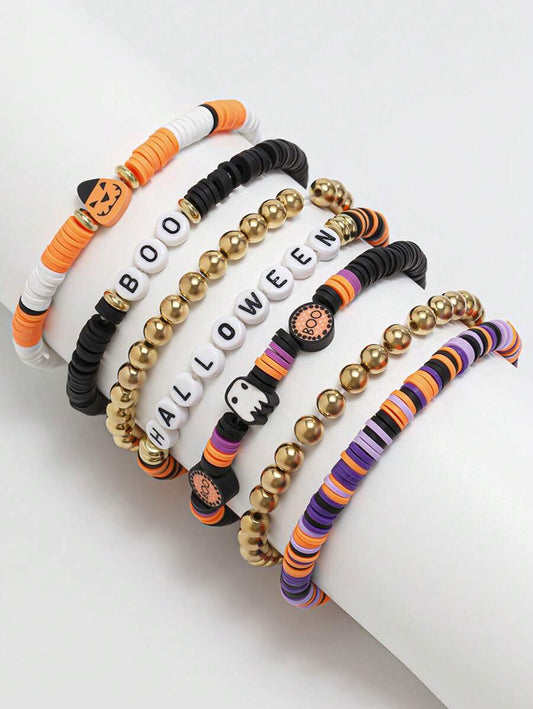 Set of 7 Clay Beaded Bracelet Stack