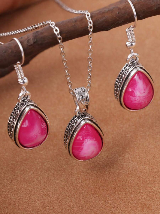 Fuchsia Necklace and Earrings Set