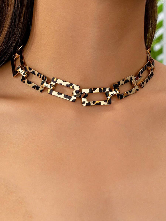 Leopard Geometric Gold Necklace