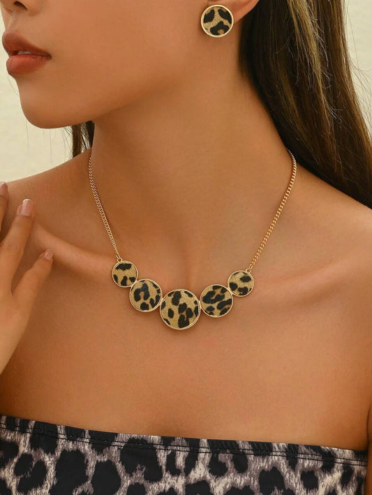 Leopard Gold Necklace and Earrings Set