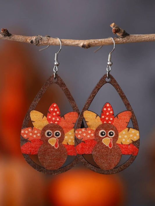 Wooden Thanksgiving Turkey Earrings