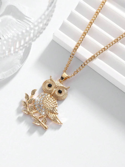 Owl Necklace with Rhinestone