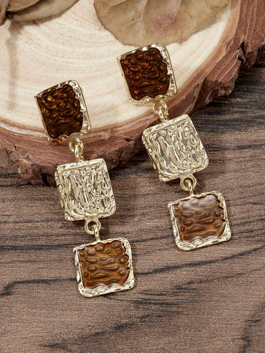 Square Earrings - Brown/Carmel/Gold