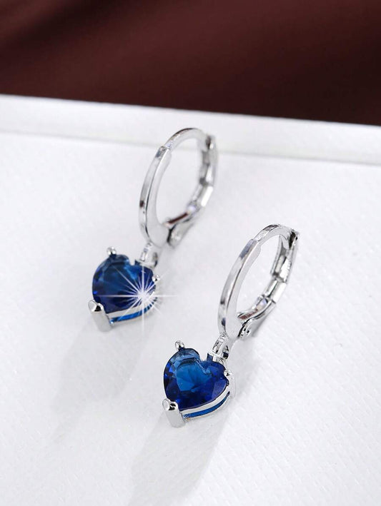 CZ Heart Drop Earring - Blue