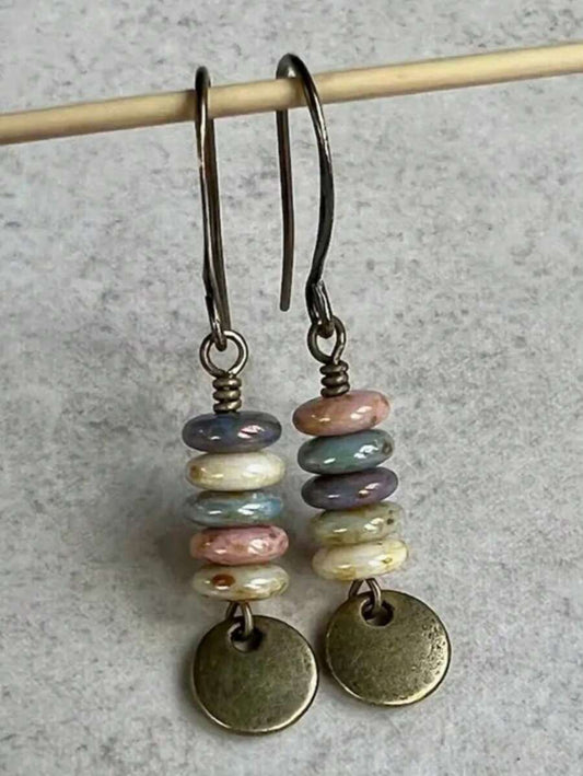 Distressed Disc & Beaded Earring