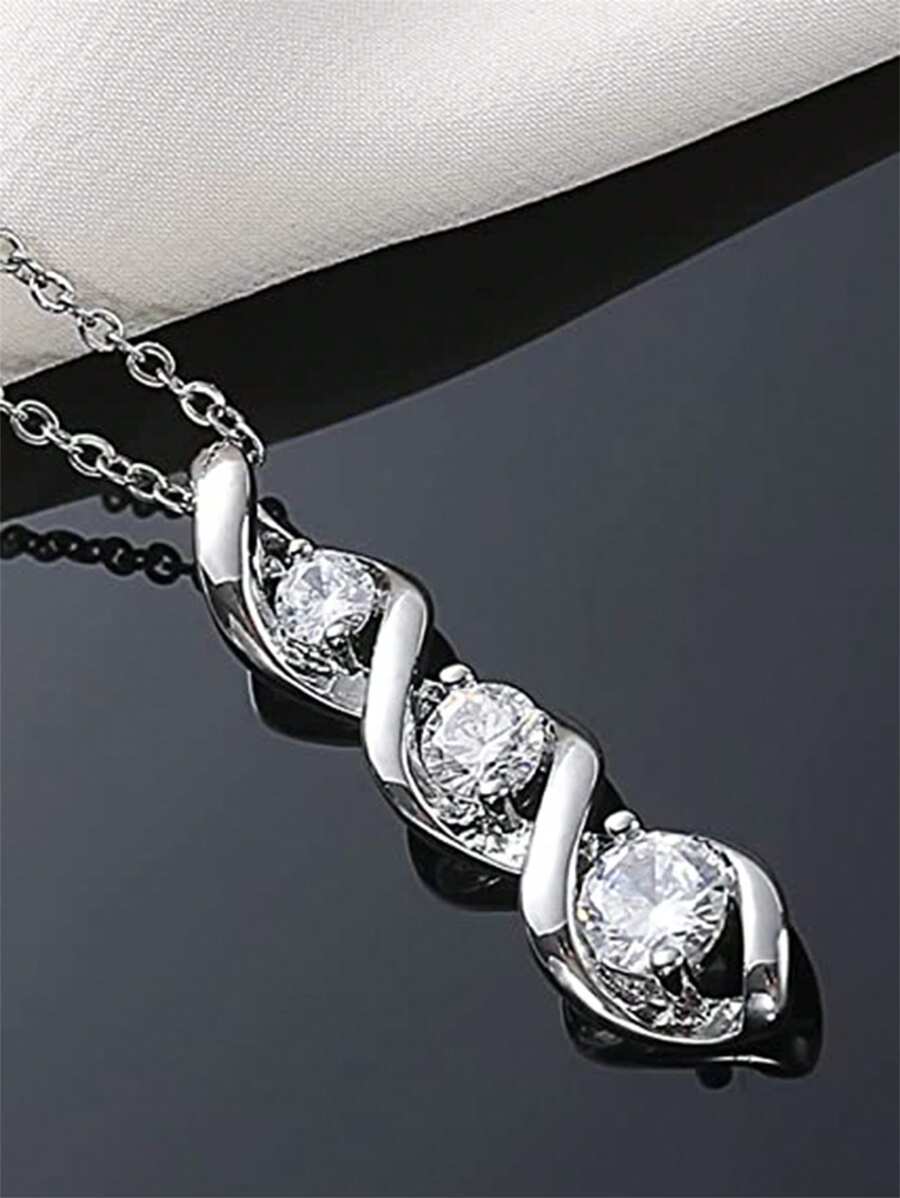 Three CZ Necklace - Silver