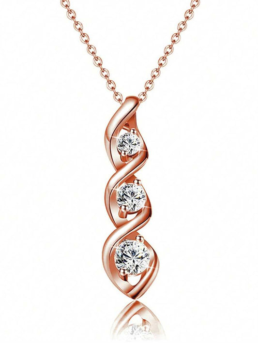 Three CZ Necklace - Rose Gold