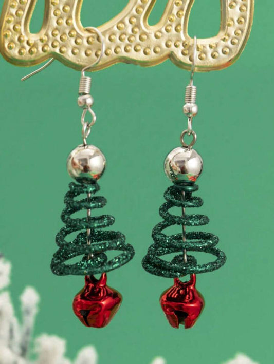 Spiral Christmas Tree Earring - Green