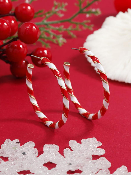 Christmas Hoop Earrings - Red/White