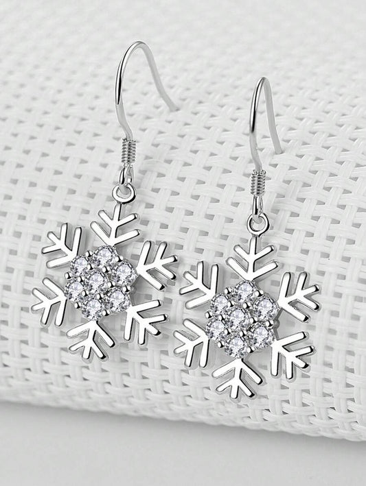 Christmas Snowflake Earrings - White