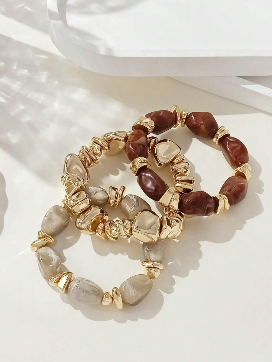 Thick Multi-Layer Brown Acrylic Beaded Bracelets