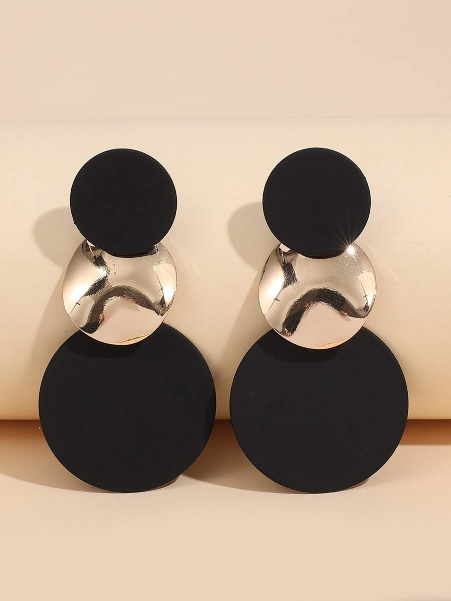 Contrast Color Round Textured Disc Earrings - Gold