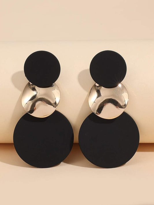 Contrast Color Round Textured Disc Earrings - Gold