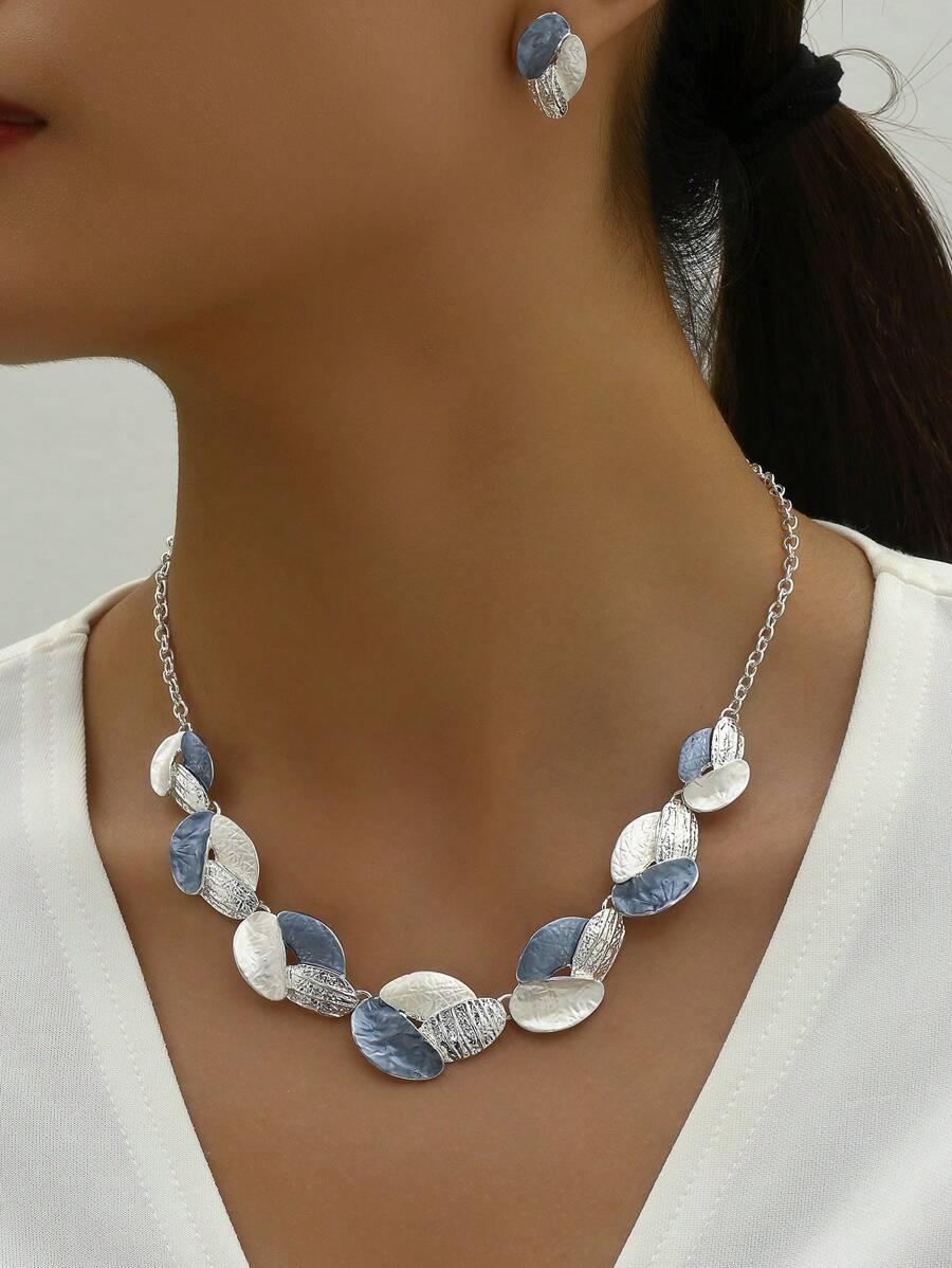 Asymmetrical Leaf Decor Set - Blue Silver
