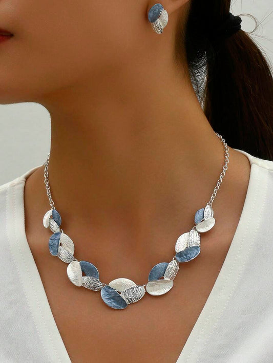 Asymmetrical Leaf Decor Set - Blue Silver