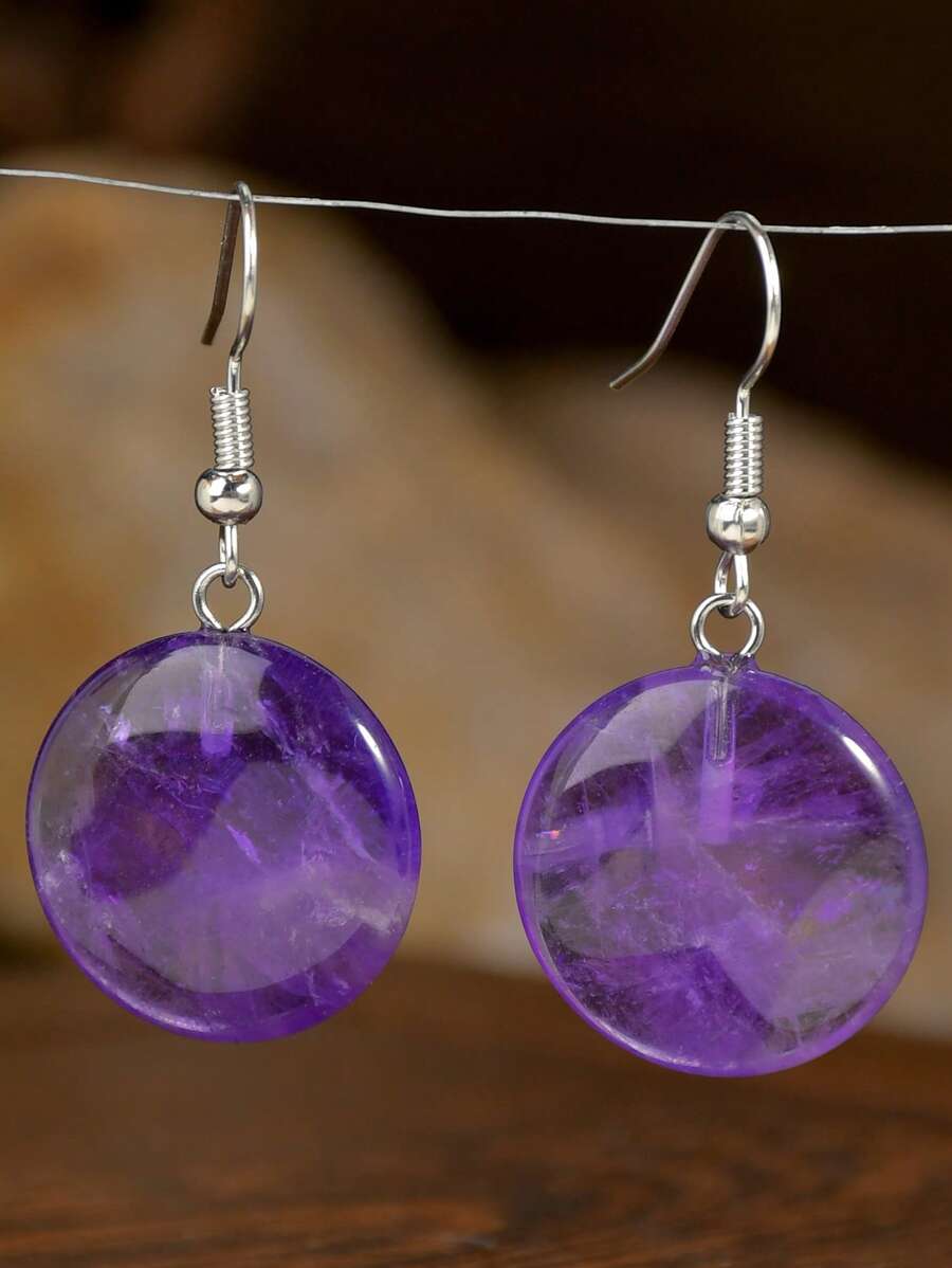 Natural Stone Earrings - Amethyst