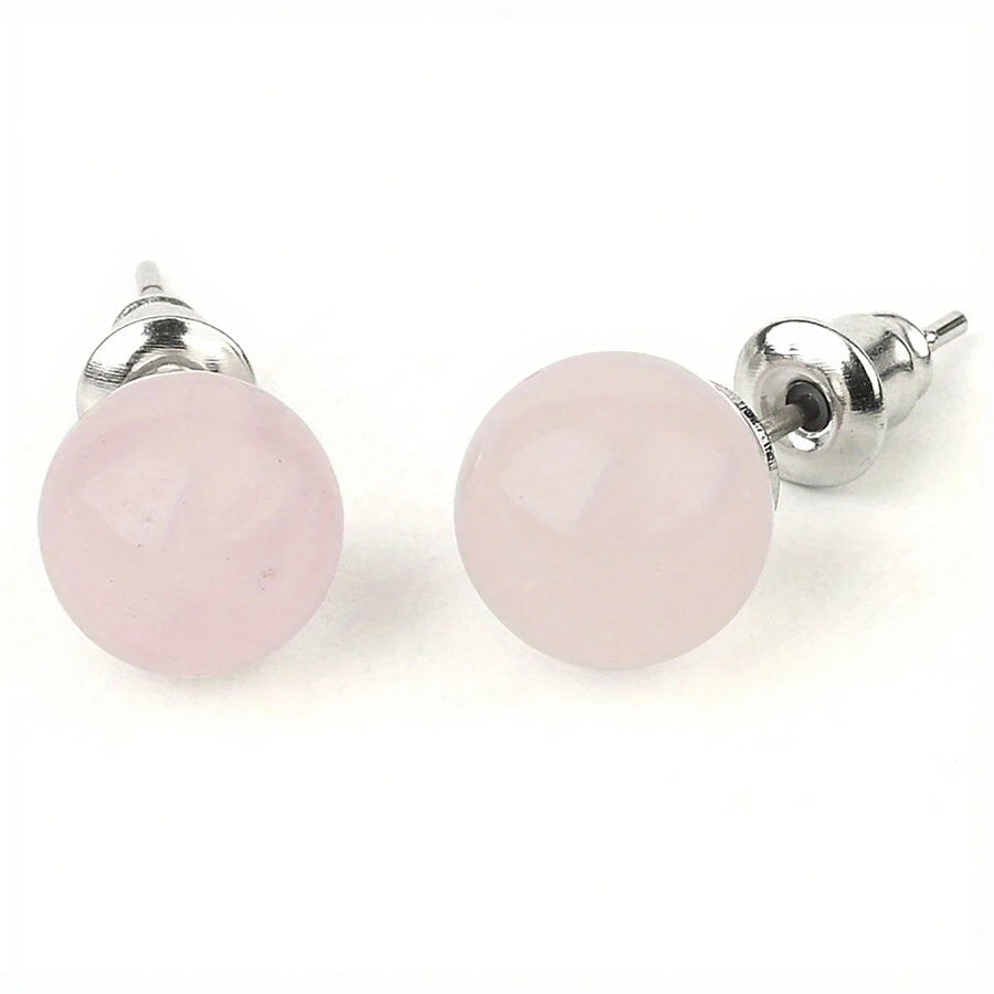 Natural Sone Studs - Rose Quartz