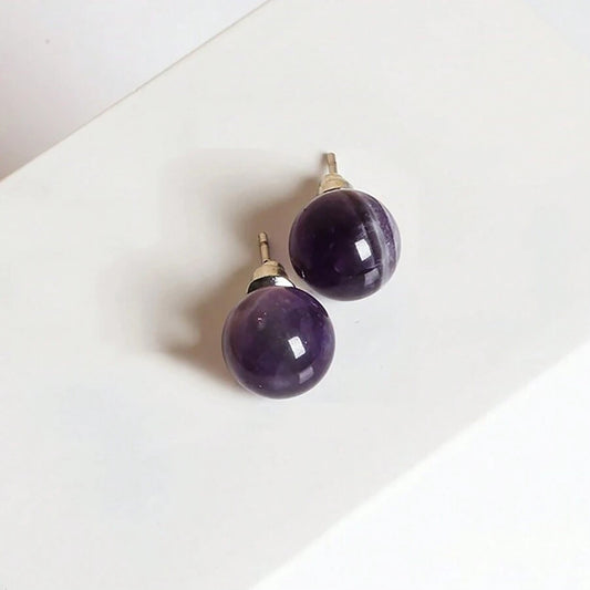 Natural Stone Studs - Amethyst