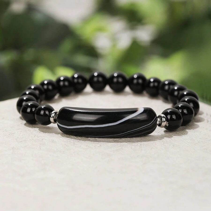 Natural Stone Rectangle Bracelet - Black Onyx