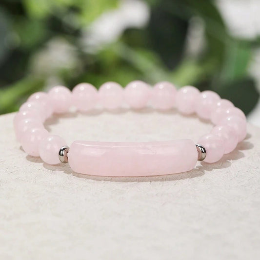 Natural Stone Rectangle Bracelet - Rose Quartz