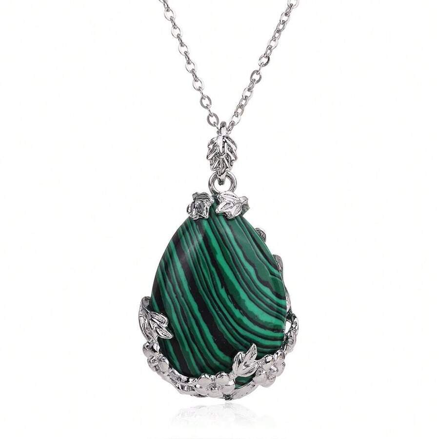 Natural Stone Water Drop Flower Necklace - Peacock