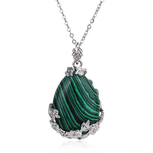 Natural Stone Water Drop Flower Necklace - Peacock
