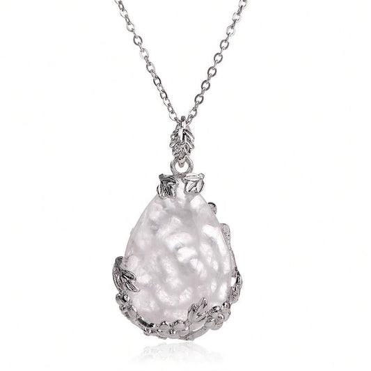 Natural Stone Water Drop Flower Necklace - White Crystal