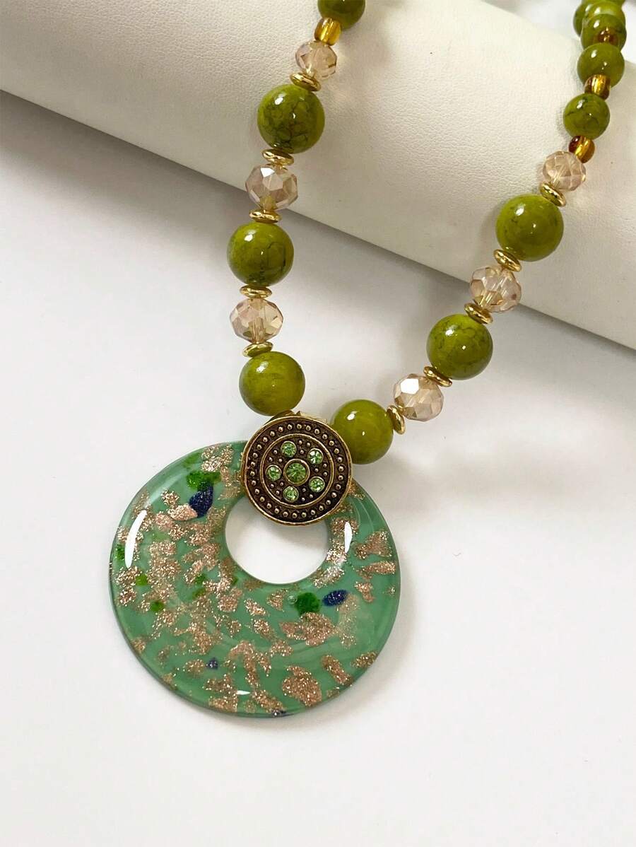 Glass and Sand Beads Necklace - Green